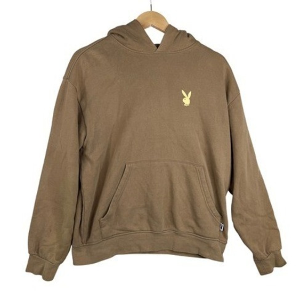 PLAYBOY by Pacsun Men's Brown Pullover Hoodie‎ Fleece Bunny Logo size Small